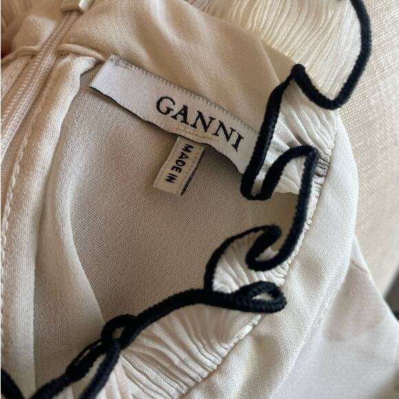 Ganni Pleated Ruffled Cream Floral Lowell Blouse Shirt Size 36 US 4 - Picture 7 of 11